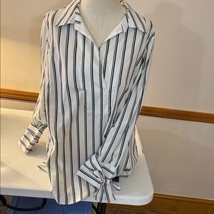 Talbots Black and White Striped Button Down Shirt